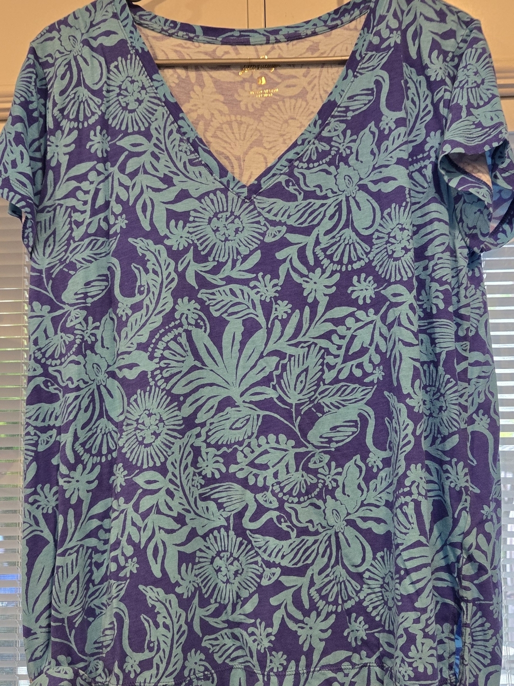 Lilly Pulitzer Teal Floral V-Neck Tee